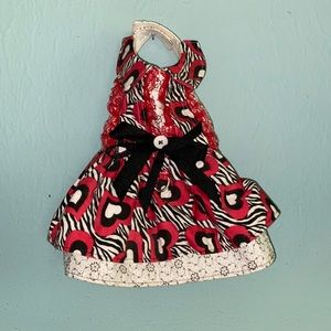 Dog Dress w/ Heart Prints and Black Bow